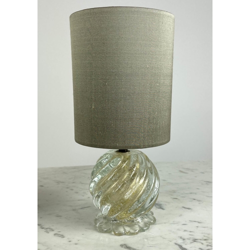 26 - MURANO TABLE LAMPS, a pair, globe shaped spiral twist design with gold inclusions, 27cm H. (2)