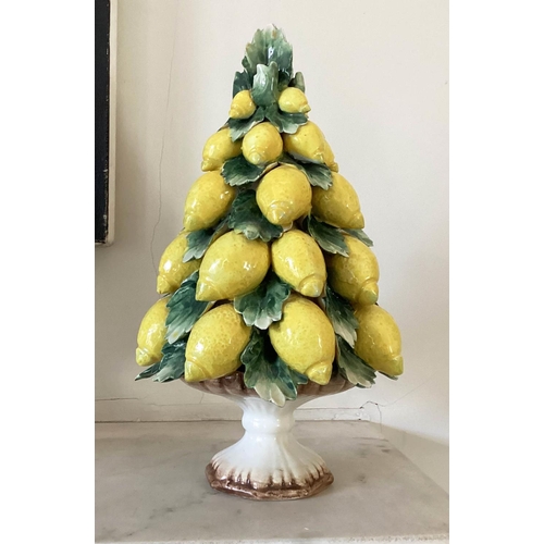 265 - CAPODIMONTE CENTREPIECE, Italian ceramic stand supporting pyramid tower of lemons 'capodimonte', 28c... 