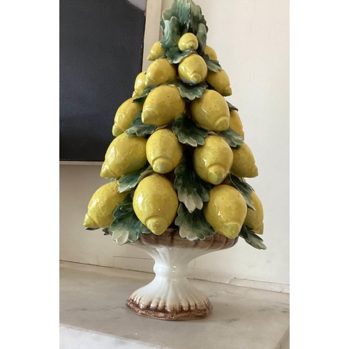 265 - CAPODIMONTE CENTREPIECE, Italian ceramic stand supporting pyramid tower of lemons 'capodimonte', 28c... 