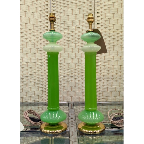 332 - CENEDESE MURANO TABLE LAMPS, a pair, vintage, green opaline glass, 52.5cm H. (2)