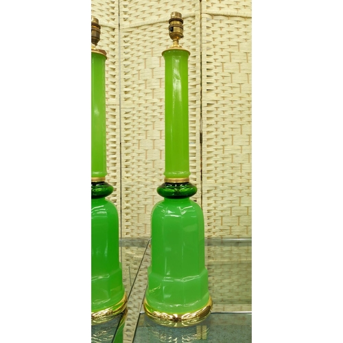 333 - CENEDESE MURANO TABLE LAMPS, a pair, vintage, green opaline glass, 63cm H. (2)