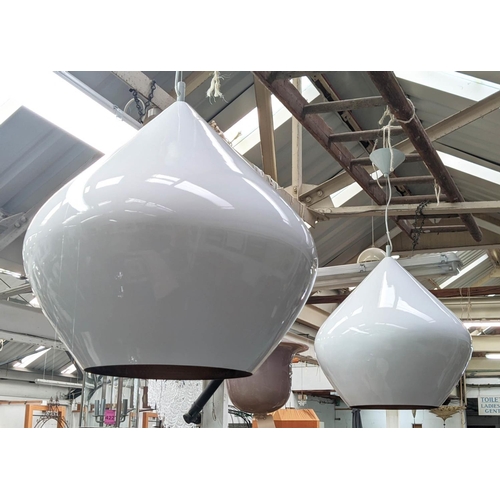 346 - TOM DIXON BEAT PENDANT LIGHTS, a pair, 90cm drop approx. (2)