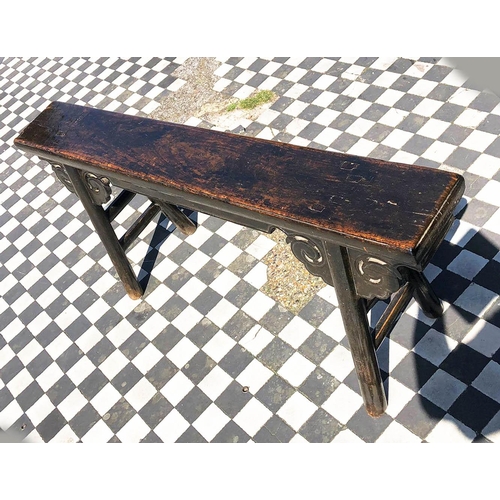 381 - BENCH, 55cm H x 120cm W x 32cm D, Chinese lacquered elm.