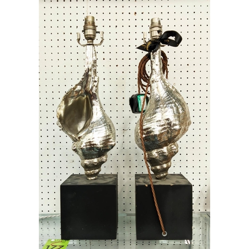 389 - PAOLO MOSCHINO SILVER SHELL TABLE LAMPS, a pair, 52cm H. (2)