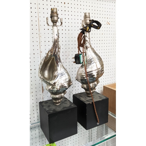 389 - PAOLO MOSCHINO SILVER SHELL TABLE LAMPS, a pair, 52cm H. (2)