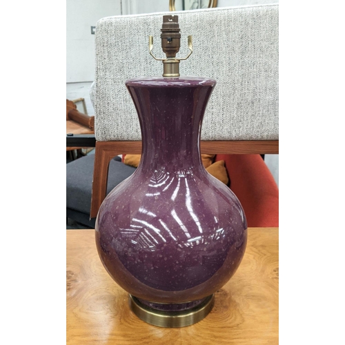 394 - PAOLO MOSCHINO AUBERGINE TABLE LAMP, 51cm H.