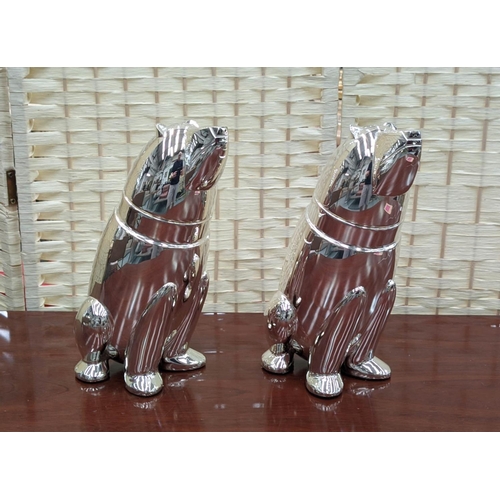 400 - POLAR BEAR COCKTAIL SHAKERS, a pair, polished metal, 27cm H. (2)