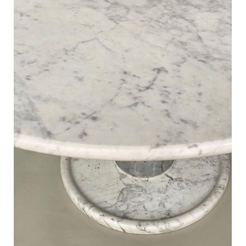 438 - DINING TABLE, Art Deco style circular grey veined white marble on fluted steel column and marble bas... 