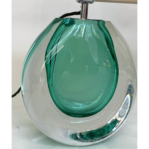 442 - TABLE LAMPS, a pair, 'Mia' by Heathfield & Co, hand blown with intense green 'droplet', 50cm H. (2)