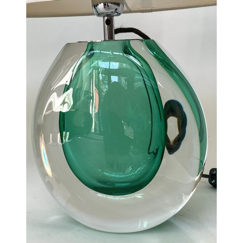 442 - TABLE LAMPS, a pair, 'Mia' by Heathfield & Co, hand blown with intense green 'droplet', 50cm H. (2)