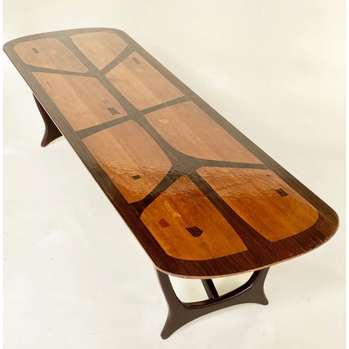 446 - HEALS LONG TOM TABLE, mid 20th century parquetry specimen wood by Everest for Heals, 152cm W x 47cm ... 