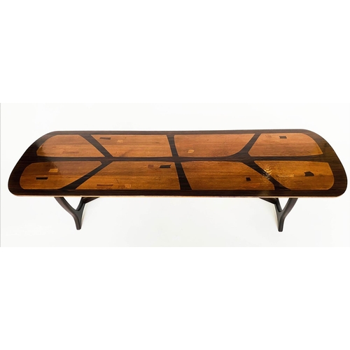 446 - HEALS LONG TOM TABLE, mid 20th century parquetry specimen wood by Everest for Heals, 152cm W x 47cm ... 