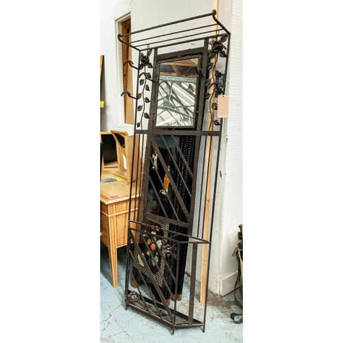 451 - HALL STAND, 71.5cm x 195.5cm x 23.5cm, French Art Deco style wrought metal with mirror.