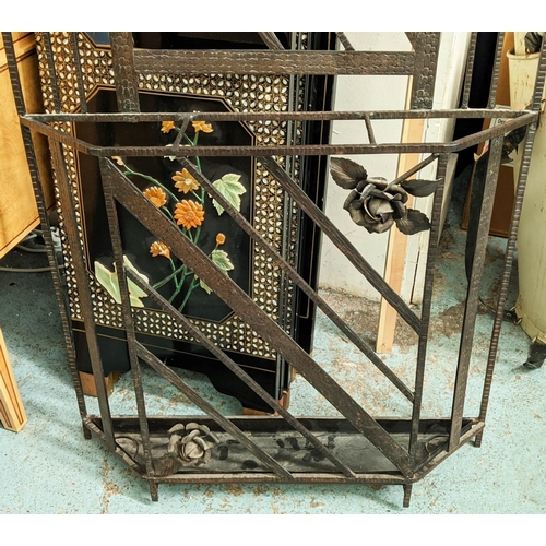 451 - HALL STAND, 71.5cm x 195.5cm x 23.5cm, French Art Deco style wrought metal with mirror.