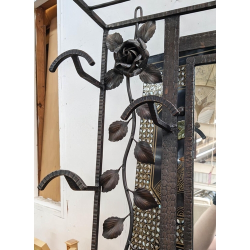 451 - HALL STAND, 71.5cm x 195.5cm x 23.5cm, French Art Deco style wrought metal with mirror.