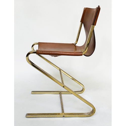 454 - DINING CHAIRS, a set of eight, 1970s Italian stitched leather on gilt metal cantilever frames (stack... 