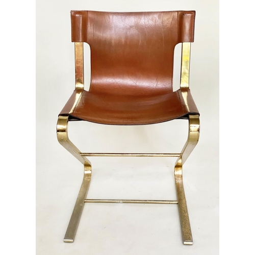 454 - DINING CHAIRS, a set of eight, 1970s Italian stitched leather on gilt metal cantilever frames (stack... 