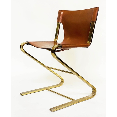 454 - DINING CHAIRS, a set of eight, 1970s Italian stitched leather on gilt metal cantilever frames (stack... 