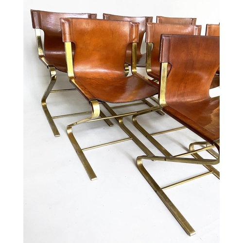 454 - DINING CHAIRS, a set of eight, 1970s Italian stitched leather on gilt metal cantilever frames (stack... 