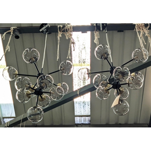 469 - CEILING PENDANT LIGHTS, a pair, 1950s Italian inspired, 150cm drop each eleven branch.