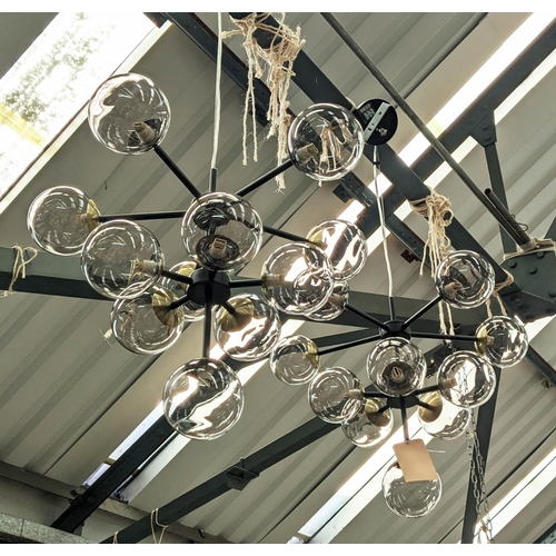 469 - CEILING PENDANT LIGHTS, a pair, 1950s Italian inspired, 150cm drop each eleven branch.