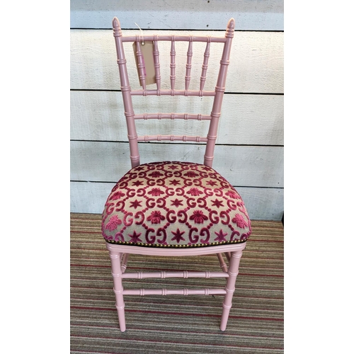 476 - GUCCI CHIAVARI CHAIR, 96cm H x 44cm D, with GG jacquard upholstery.