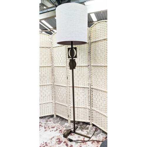 483 - PORTA ROMANA FLOOR LAMP, overall 182cm tall including shade, with a geometric metal base with circul... 