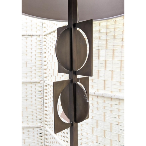 483 - PORTA ROMANA FLOOR LAMP, overall 182cm tall including shade, with a geometric metal base with circul... 