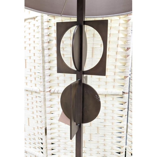 483 - PORTA ROMANA FLOOR LAMP, overall 182cm tall including shade, with a geometric metal base with circul... 