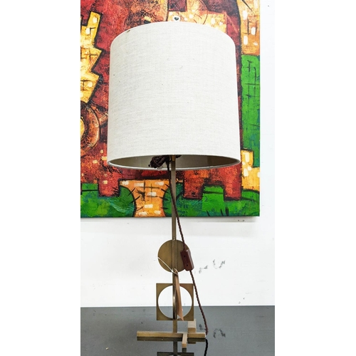 484 - PORTA ROMANA TABLE LAMP, overall 85cm H including shade,, the geometric metal base with circular det... 