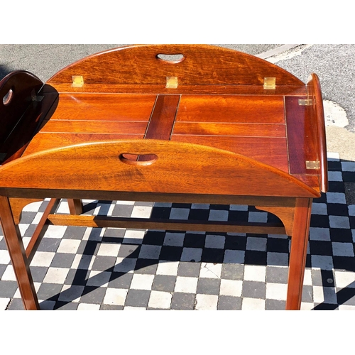 588 - BUTLERS TRAY TABLE, 55cm H x 120cm W 90cm D, Georgian style mahogany with hinged handled oval tray o... 