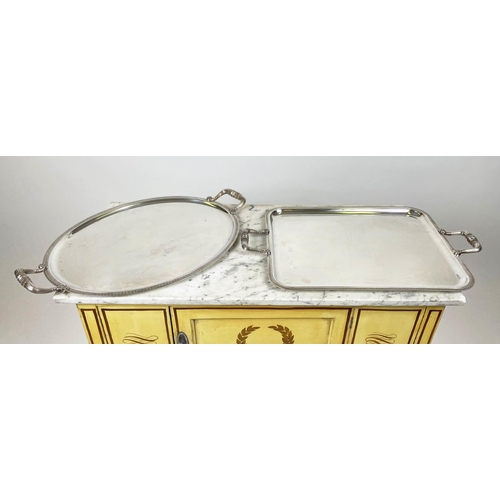 6 - CHRISTOFLE TRAYS, two 'malmaison' oval with handles and another tray, both with anti-tarnish cloth c... 