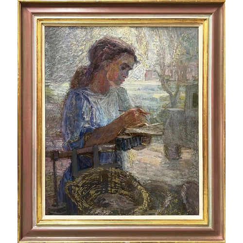 62 - NOE NESTEROVICH GEDENIDZE (Russian/Georgian 1914-2002), 'Accountant Practicing', oil on canvas, 86cm... 