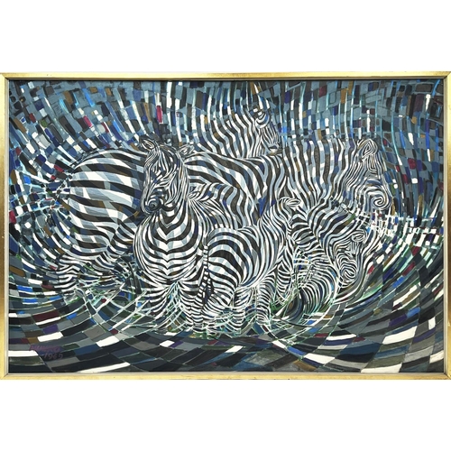 84 - CHARLES MUNRO MBE MSIAD (20th century British) 'Zebras', oil on canvas, signed and dated 1969, 101cm... 