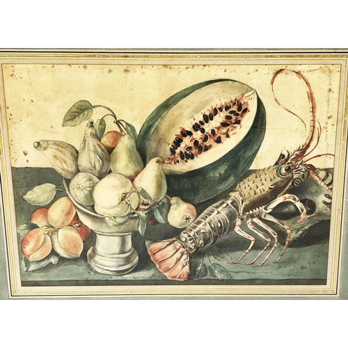 97 - 19TH CENTURY SCHOOL, 'Still Life with Lobster' watercolour, 40cm x 54cm, framed.