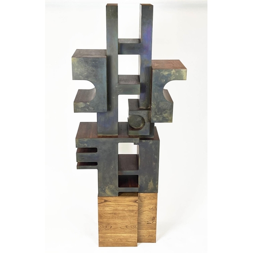 99 - MANNER OF ETTORE SOTTSAS, 'Abstract Form', rosewood and brass faced, 144cm H x 80cm W x 35cm D (with... 