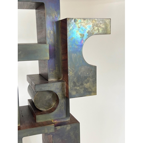 99 - MANNER OF ETTORE SOTTSAS, 'Abstract Form', rosewood and brass faced, 144cm H x 80cm W x 35cm D (with... 