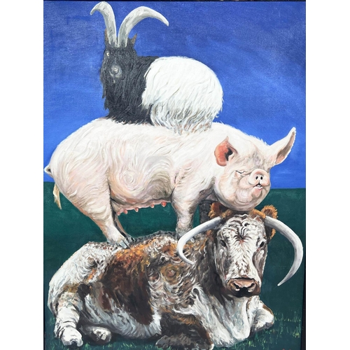 12 - DEREK CARRUTHERS (British 1935-2021) 'Three Beasts', oil on canvas, 121cm x 91cm, framed. (Subject t... 