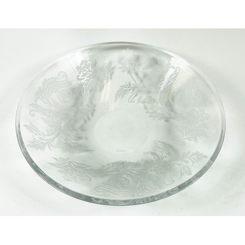 2 - CHRISTOFLE PARIS ORANGERIE CRYSTAL CENTRE PIECE BOWL, with etched thistle motif, 36cm diam., along w... 