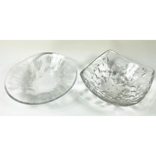 2 - CHRISTOFLE PARIS ORANGERIE CRYSTAL CENTRE PIECE BOWL, with etched thistle motif, 36cm diam., along w... 