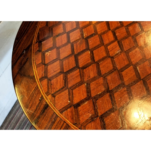 278 - SIDE TABLES, a pair, 57cm W x 70cm H, kidney shaped, with inlaid parquetry detail, tambour fronts re... 