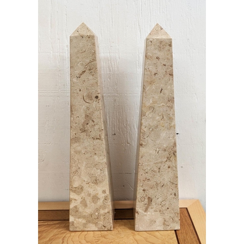 281 - MARBLE TABLE OBELISKS, a pair, 36cm H. (2)