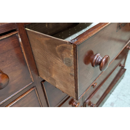 288 - APOTHECARY CABINET, 39cm  x 158cm W x 183cm H, Victoria mahogany with carved detail and named.