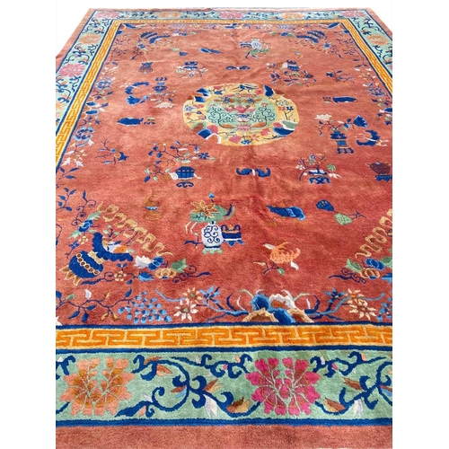 38 - ANTIQUE CHINESE ART DECO CARPET, 360cm x 280cm.