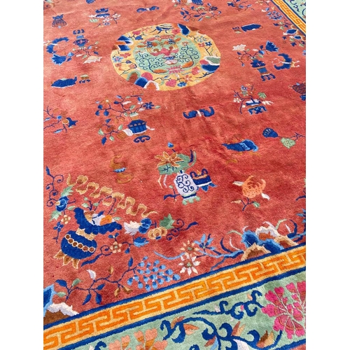 38 - ANTIQUE CHINESE ART DECO CARPET, 360cm x 280cm.