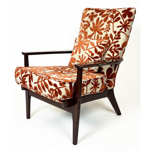 56 - PARKER KNOLL ARMCHAIR, circa 1960, beechwood with floral upholstery, 84cm H x 64cm W.