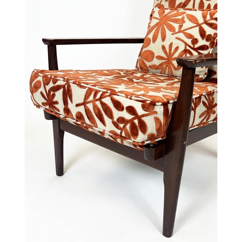 56 - PARKER KNOLL ARMCHAIR, circa 1960, beechwood with floral upholstery, 84cm H x 64cm W.