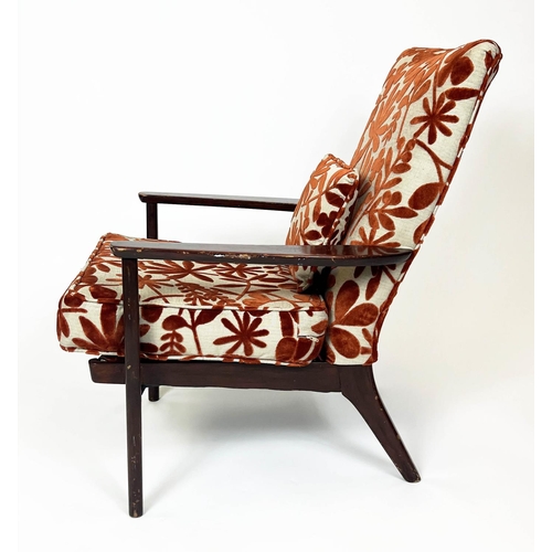 56 - PARKER KNOLL ARMCHAIR, circa 1960, beechwood with floral upholstery, 84cm H x 64cm W.