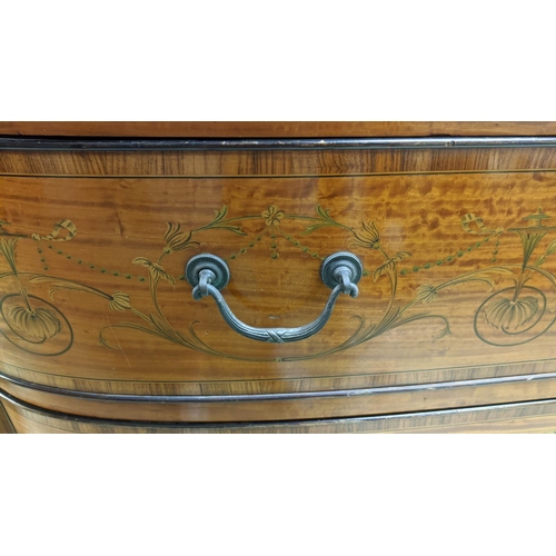 68 - CHEST, 109cm W x 67cm D x 103cm H, Edwardian  of 'D' shaped form, satinwood and penwork marquetry wi... 