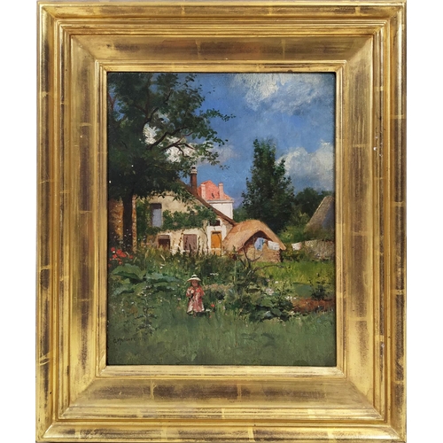 52A - MARQUET, 'Garden Scenes with Figures', oil on board, 26cms x 21cms, a pair, signed and dated '1874',... 
